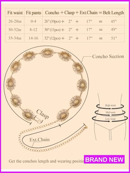 Western Metal Concho Belt Chain Belt for Women Cowgirl Country Concert Outfit main image 4